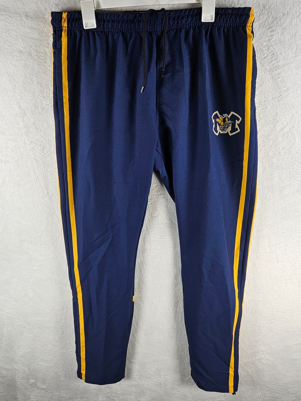 BSN Sports Track Pants Navy Blue Gold Stripe Size Large